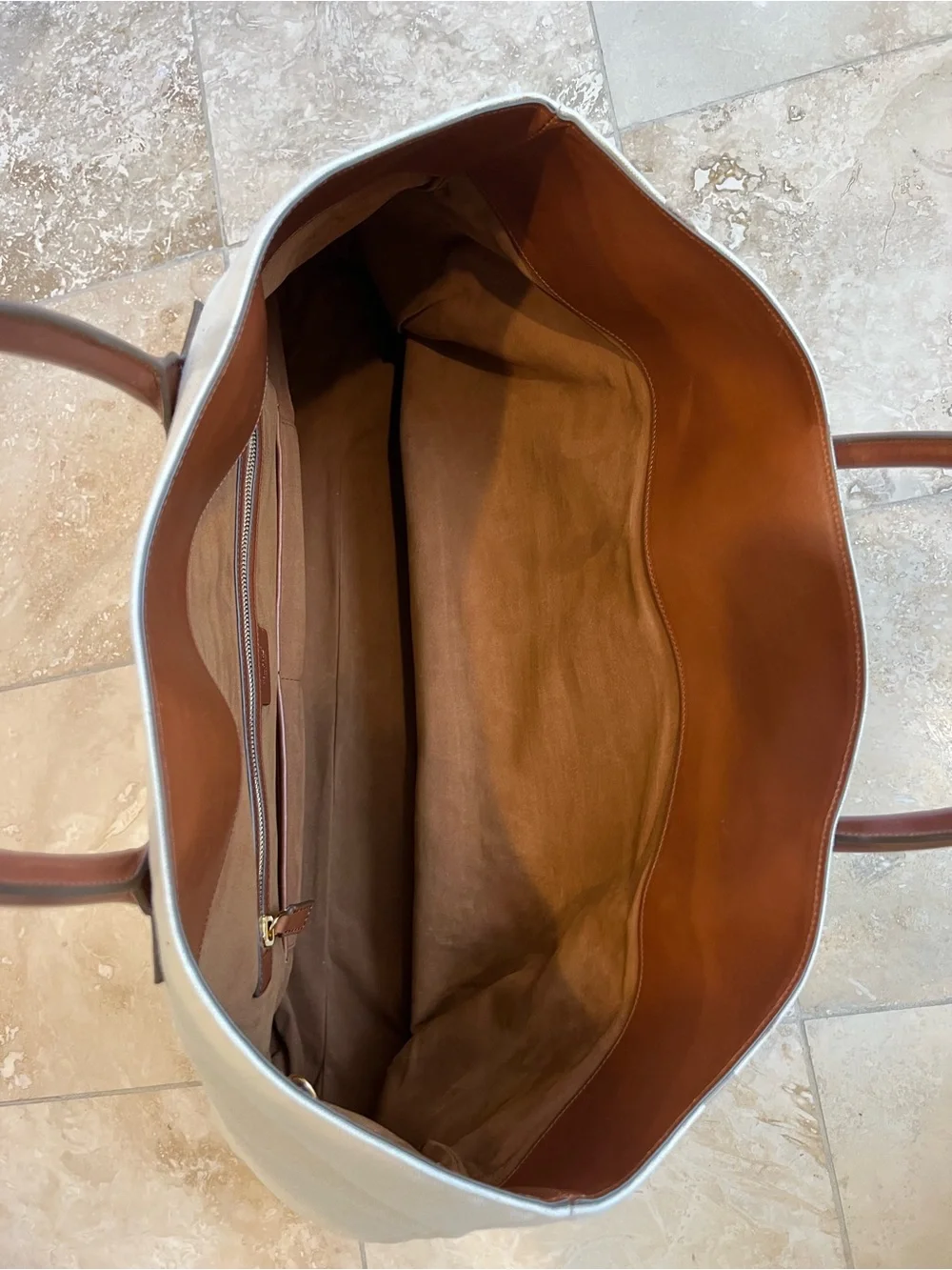 Authentic Tom Ford Cream Canvas Large Tote Bag with Brown Leather Handles